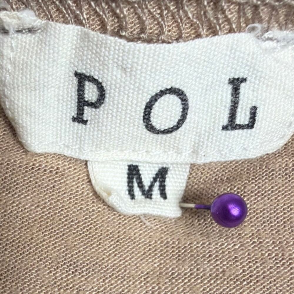 POL Slub Knit Tee Taupe Rayon Scoop Neck Raw Hem Pocket Top M Boho Loungewear - Picture 7 of 9